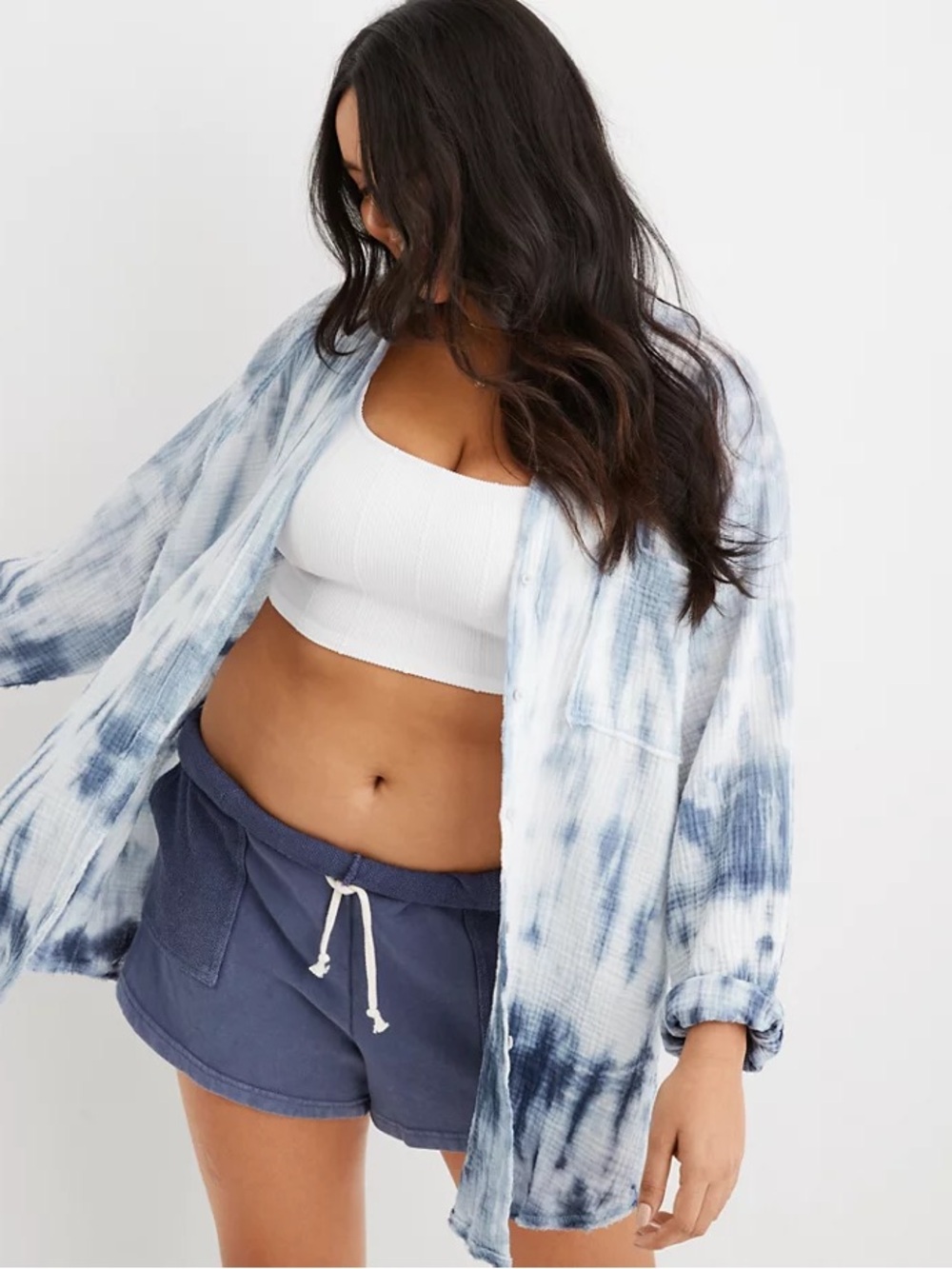 aerie Gauze Coverup Shirt in Picnic on the Beach Size Medium